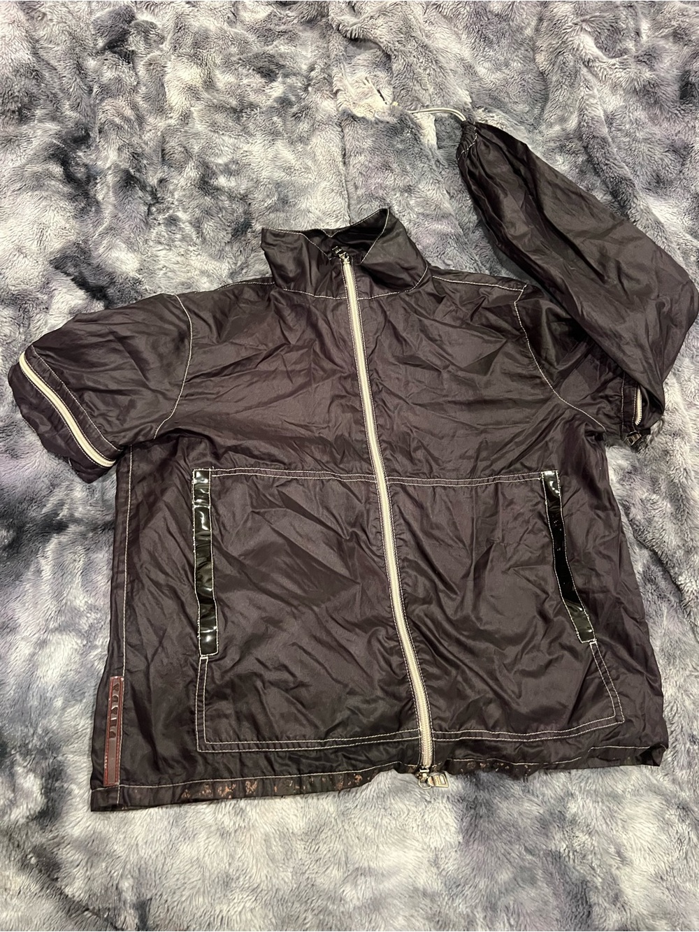 Prada Black Short-Sleeve Zip-Front Jacket
